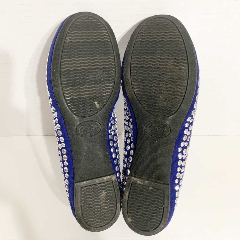 Candies Faux Suede Covered in Silver Toned Studs Rounded Toe Ballet Flats Royal - Picture 9 of 13